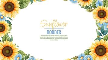 Banner template with sunflowers, blue daisies. Frame, banner with autumn wildflowers. Background with botanical elements. vector