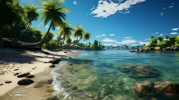 Beautiful tropical paradise sandy beach and sea with palm trees at seaside resort, seaside vacation concept, tourism photo