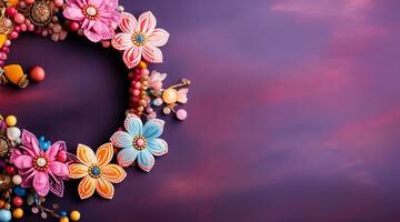 Flower Wreath on Purple Background with Gradient Effect photo