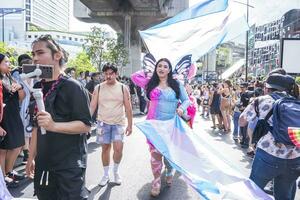 Bangkok, Thailand - JUN 4, 2023 Siam Center The World of Freedom and Pride 2023, The short action and atmosphere of people joins celebrations in the event. photo