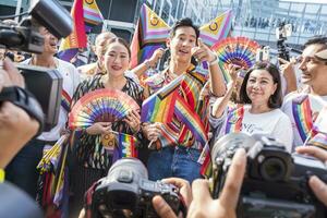 Bangkok, Thailand - JUN 4, 2023 Siam Center The World of Freedom and Pride 2023, The short action and atmosphere of people joins celebrations in the event. photo