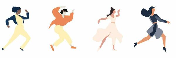 vector ilustración. bailando elegante mujer. aislado dibujos animados contorno caracteres en blanco antecedentes.