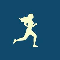 A light-colored female figure is running against a dark blue background. Her hair flows behind, suggesting movement and speed. vector