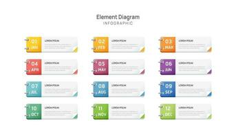 agenda infografía modelo para negocio. 12 meses cronograma elemento diagrama calendario, 4 4 trimestre hito vector infografía.