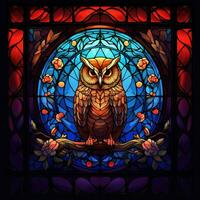 Owl in stained glass style photo