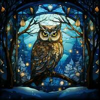 Owl in stained glass style photo