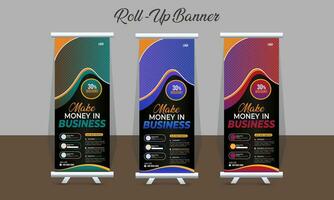Creative Corporate Roll-Up Banner design or pull-up banner template vector, abstract background, modern x-banner, rectangle size for Advertising and Multipurpose Use with three Color Variations. vector