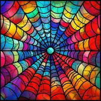 Rainbow spider web in stained glass style photo