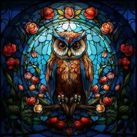 Owl in stained glass style photo