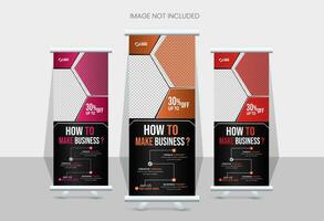 Roll up banner design template, with 3 designs, 3 colors. editable roll-up banner vector template. Corporate business advertising marketing.