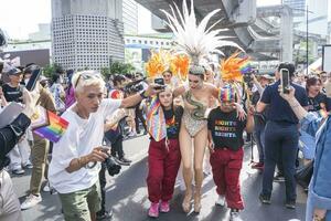 Bangkok, Thailand - JUN 4, 2023 Siam Center The World of Freedom and Pride 2023, The short action and atmosphere of people joins celebrations in the event. photo