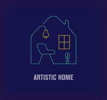 Creative art linear house logo. Unique color transitions. Home layout logo template. vector