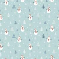 Christmas seamless pattern with funny snowman, snowflakes and christmas tree vector