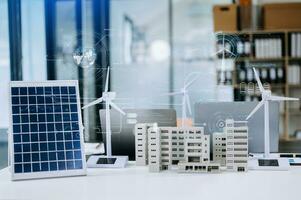 Carbon emissions to limit global warming and climate change to reduce CO2 levels through sustainable development. Business working with meeting room reduce CO2 concept photo