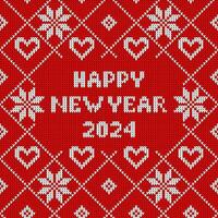 Seamless knit pattern Christmass 2024. Winter seamless pattern with Happy New Year text. Sweater design and red Christmas and new year ornament vector