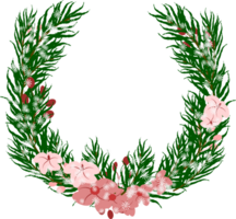 mooi pijnboom krans met bloemen en sneeuwvlok in winter illustratie png