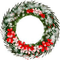 Flower wreath with pine leaves and snowflake.Winter frame clipart. png