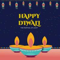 Happy Diwali Social media design blue combination vector