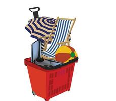 shopping cart with sea items vector