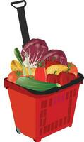 shopping basket with vegetables and fruits vector