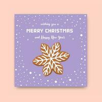 Christmas postcard. Greeting card with a gingerbread cookie. Xmas and New Year decor. Flat style. Vector. vector