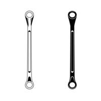 Black and white illustration of wrench vector icon. Mechanical tool collections.