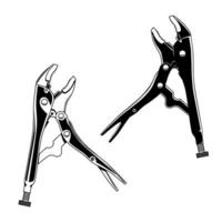 Black and white vector illustration of locking pliers on a white background. Mechanical tool collections.
