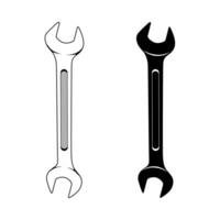 Black and white illustration of wrench vector icon. Mechanical tool collections.