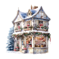 Christmas House Clipart, Watercolor Christmas Village AI Generated. png