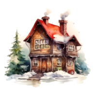 Christmas House Clipart, Watercolor Christmas Village AI Generated. png