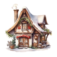 Noël maison clipart, aquarelle Noël village ai généré. png