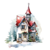 Christmas House Clipart, Watercolor Christmas Village AI Generated. png