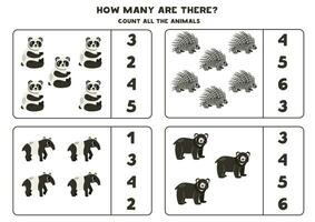 Count all Asian animals and circle the correct answers. vector