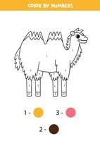 Color cartoon bactrian camel by numbers. Worksheet for kids. vector