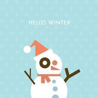 Hello Winter with snowman geometric shapes vector illustration. Merry Christmas and happy new year greeting card template.