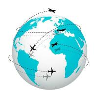 Planes flying around the globe vector