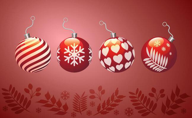 3d fancy Christmas's balls on red. background vector illustration.
