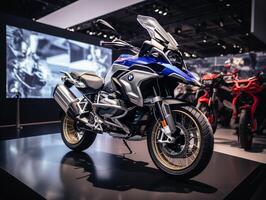 BMW R 1250 GS exhibition. Generative AI photo