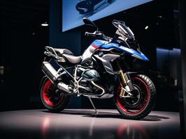 BMW R 1250 GS exhibition. Generative AI photo