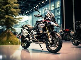 BMW R 1250 GS exhibition. Generative AI photo