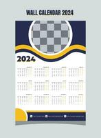 Wall Calendar 2024 Template Design. One Page Calendar. 12 Months Calendar. Week starts on Sunday vector