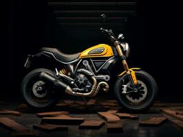 Ducati Scrambler exhibition. Generative AI photo