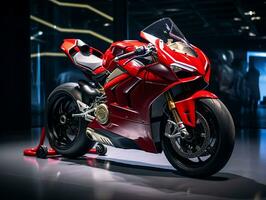 Ducati Panigale V4 exhibition. Generative AI photo