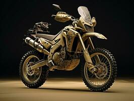 Dual-Sport Motorcycle exhibition. Generative AI photo