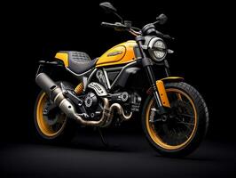 Ducati Scrambler exhibition. Generative AI photo