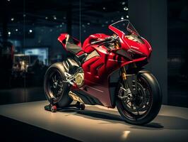 Ducati Panigale V4 exhibition. Generative AI photo