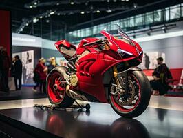 Ducati Panigale V4 exhibition. Generative AI photo