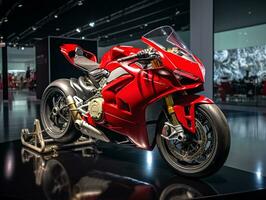 Ducati Panigale V4 exhibition. Generative AI photo