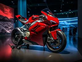 Ducati Panigale V4 exhibition. Generative AI photo