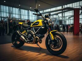 Ducati Scrambler exhibition. Generative AI photo